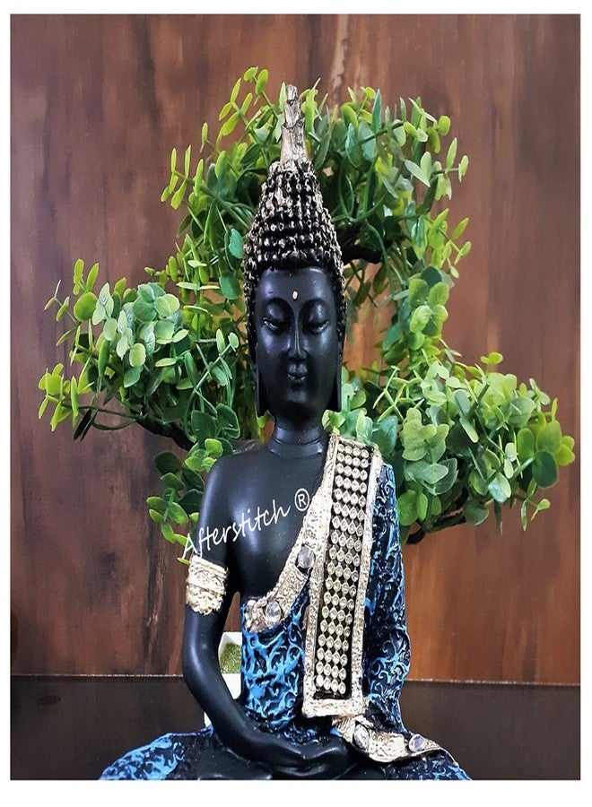 AFTERSTITCH Gautam Buddha Statue for Home Decor Big Size Idols Living Room Door Entrance Decoration Items Decorative Showpiece Figurine, Resin, Black, Blue, 22x15x7 cm - Image 3